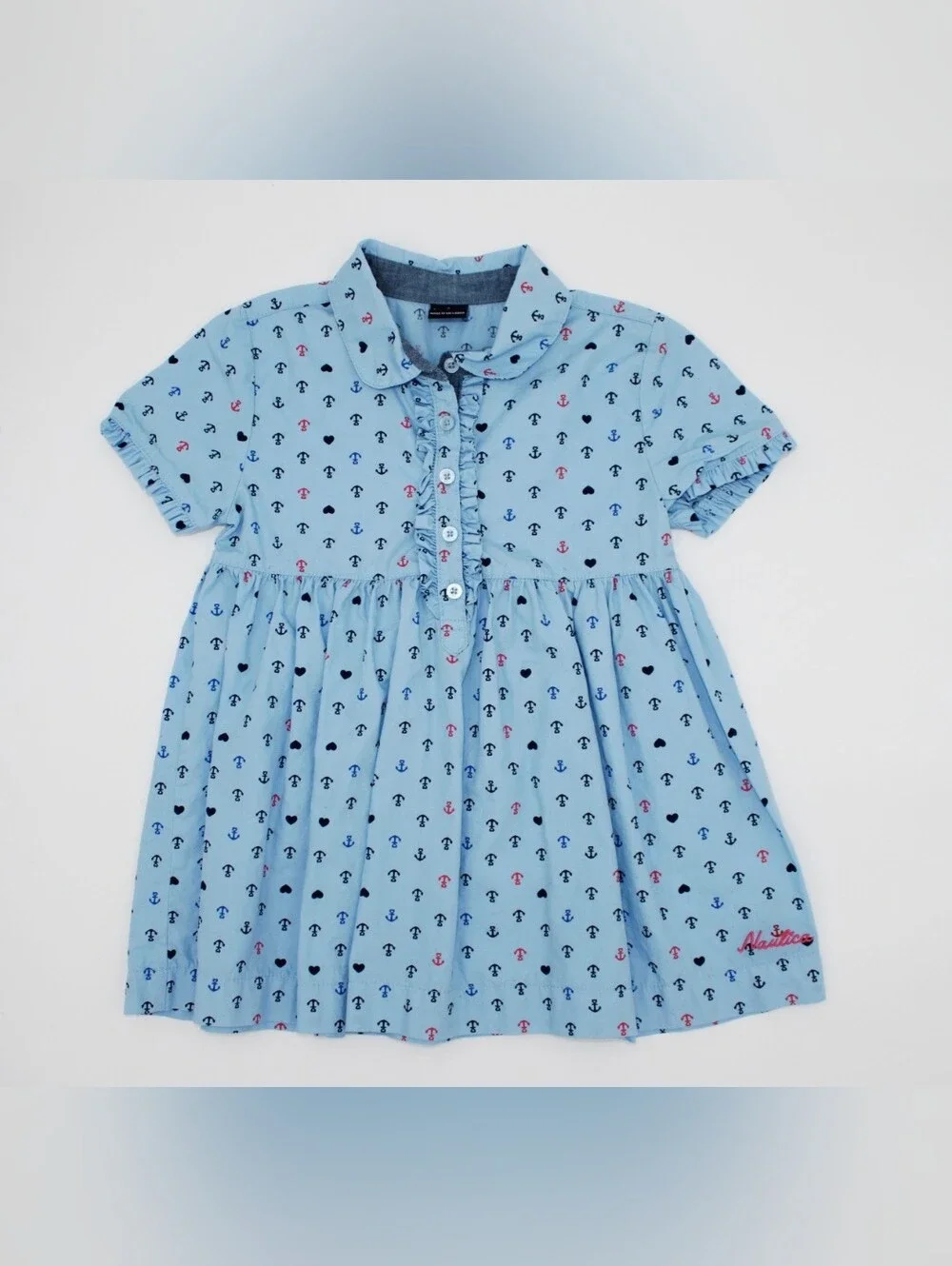 Nautica Baby Blue Anchor Print Blouse Girls Size 7
